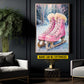 Personalized Ice Skating Canvas Painting, Pink Ice Skates Wall Art Decor, Poster Gift For Ice Skating Lovers