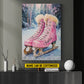 Personalized Ice Skating Canvas Painting, Pink Ice Skates Wall Art Decor, Poster Gift For Ice Skating Lovers