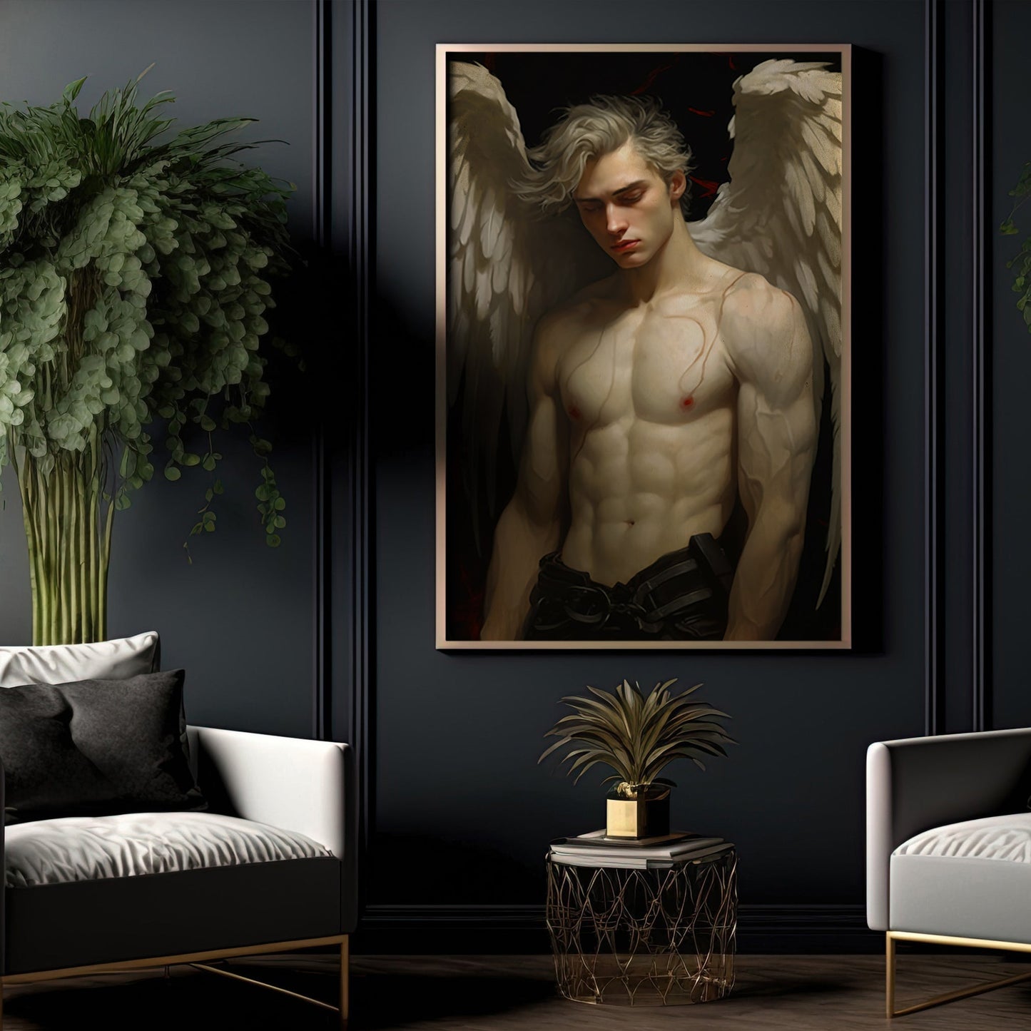 Vintage Son Of Apollo Goddess Portrait, Canvas Painting, Wall Art Print - Dark Angel Greek Mythology Poster Gift