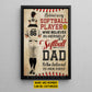 Motivational Personalized Softball Dad Girl Canvas Painting, Behind Every Softball Player Sport Wall Art Decor, Poster Gift For Softball Lovers