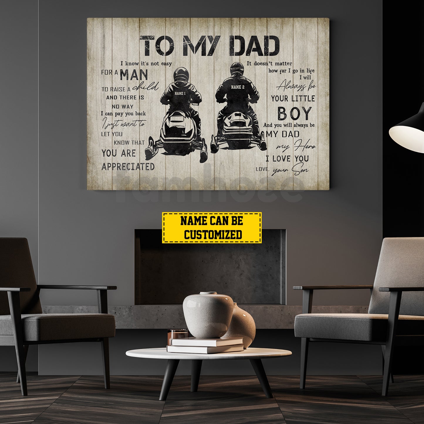 Personalized Snowmobile Dad Son Canvas Painting, To My Dad I Know It's Not Easy Wall Art Decor, Poster Father's Day Gift For Snowmobile Lovers