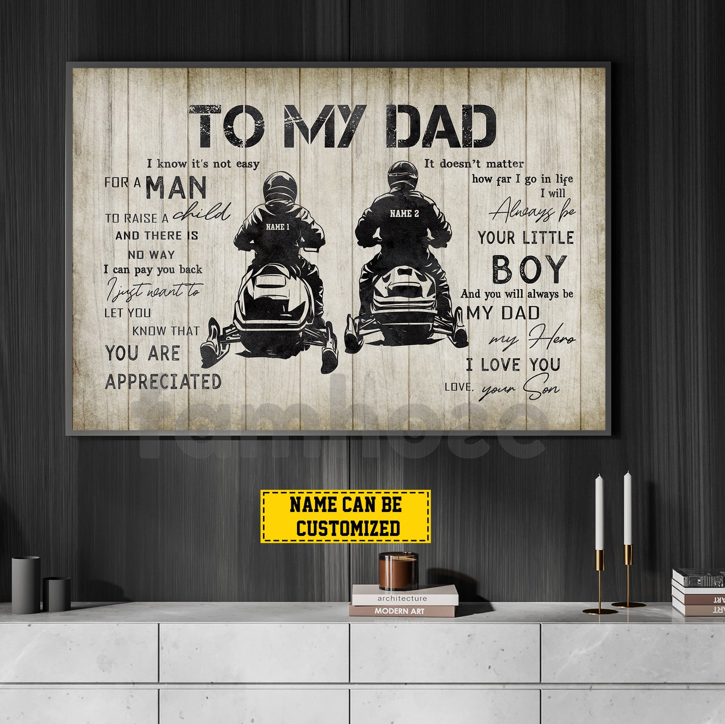 Personalized Snowmobile Dad Son Canvas Painting, To My Dad I Know It's Not Easy Wall Art Decor, Poster Father's Day Gift For Snowmobile Lovers