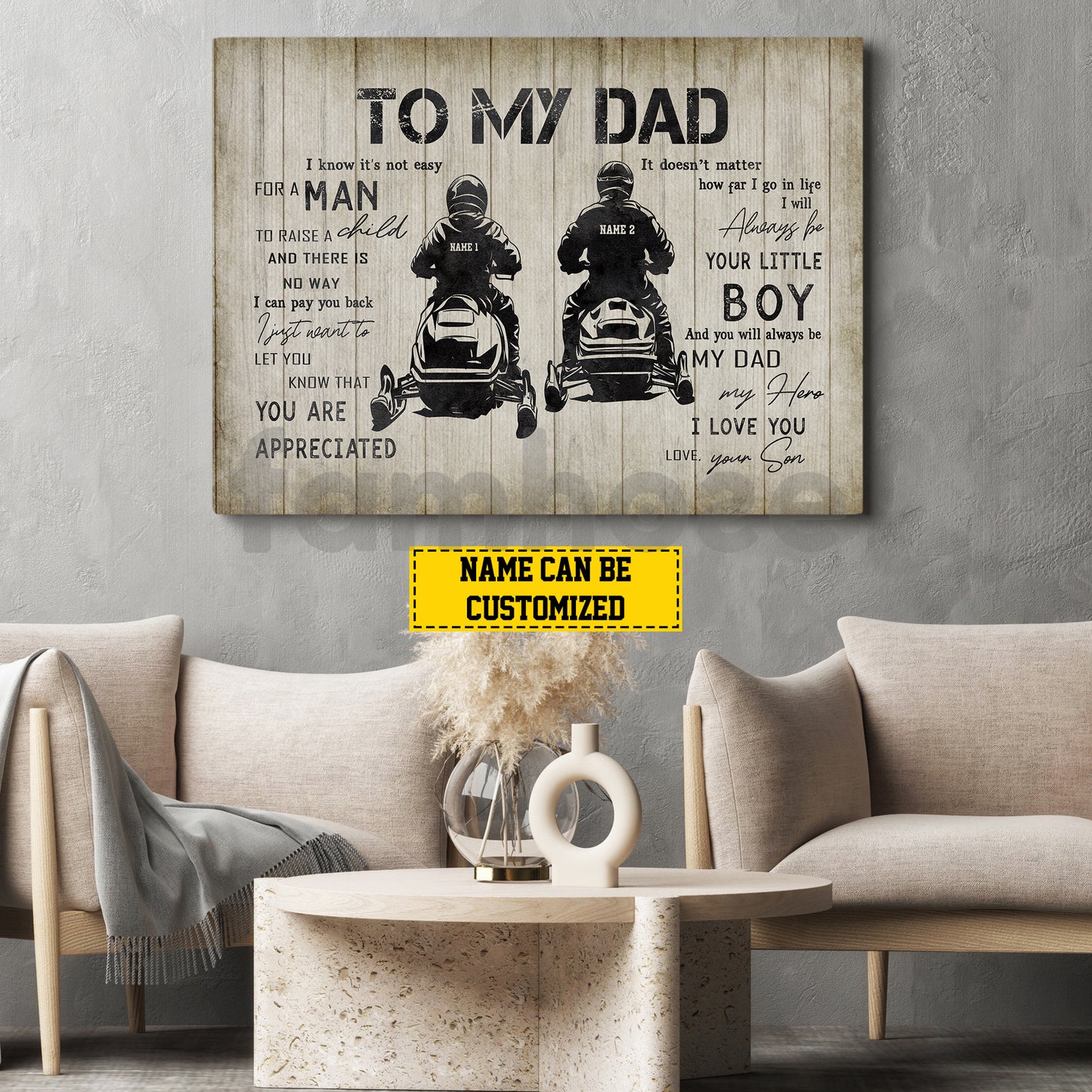 Personalized Snowmobile Dad Son Canvas Painting, To My Dad I Know It's Not Easy Wall Art Decor, Poster Father's Day Gift For Snowmobile Lovers