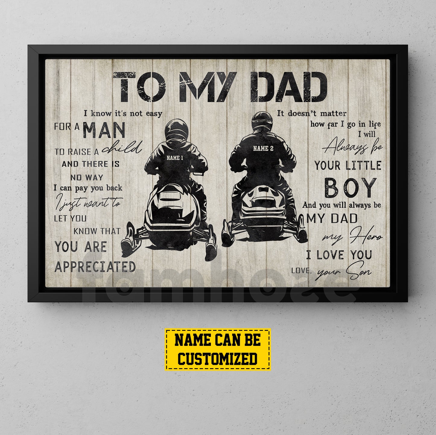 Personalized Snowmobile Dad Son Canvas Painting, To My Dad I Know It's Not Easy Wall Art Decor, Poster Father's Day Gift For Snowmobile Lovers