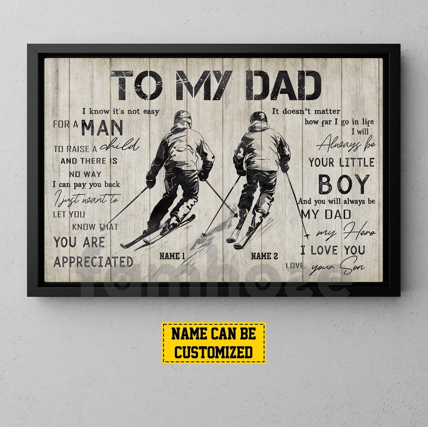 Personalized Skiing Dad Son Canvas Painting, To My Dad I Know It's Not Easy Wall Art Decor, Poster Father's Day Gift For Skiing Lovers