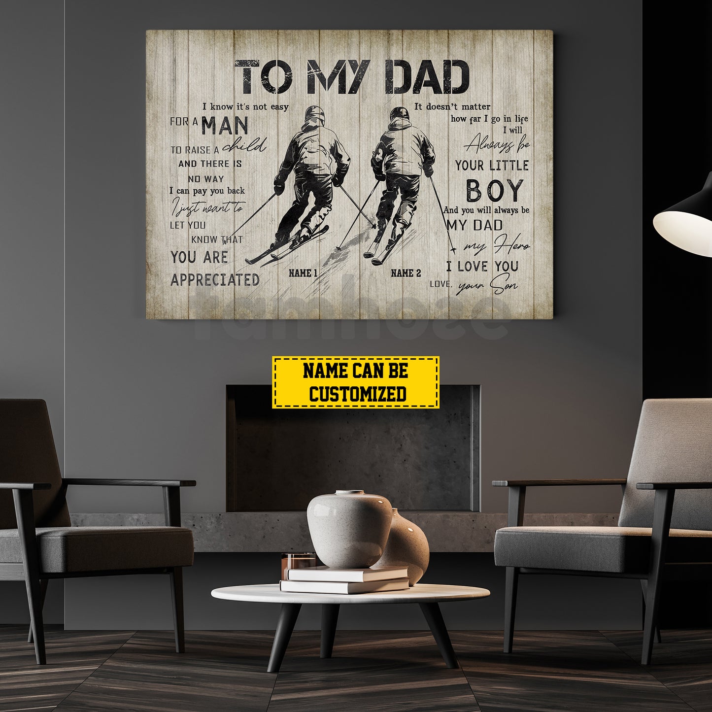 Personalized Skiing Dad Son Canvas Painting, To My Dad I Know It's Not Easy Wall Art Decor, Poster Father's Day Gift For Skiing Lovers