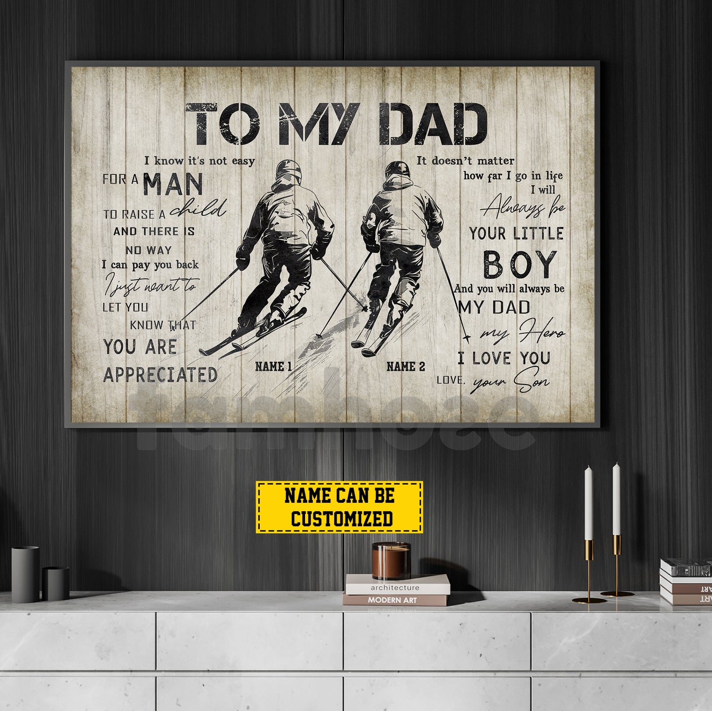 Personalized Skiing Dad Son Canvas Painting, To My Dad I Know It's Not Easy Wall Art Decor, Poster Father's Day Gift For Skiing Lovers