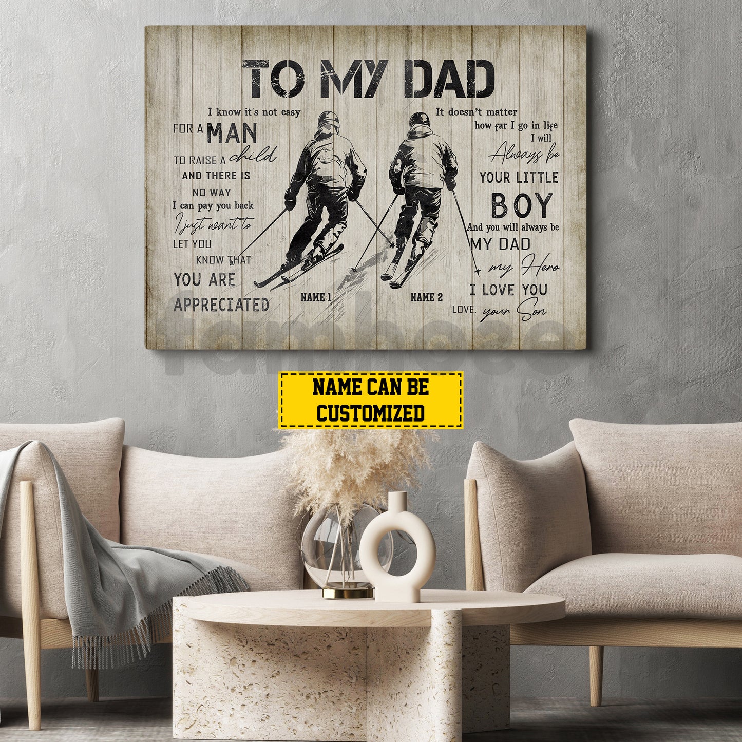 Personalized Skiing Dad Son Canvas Painting, To My Dad I Know It's Not Easy Wall Art Decor, Poster Father's Day Gift For Skiing Lovers