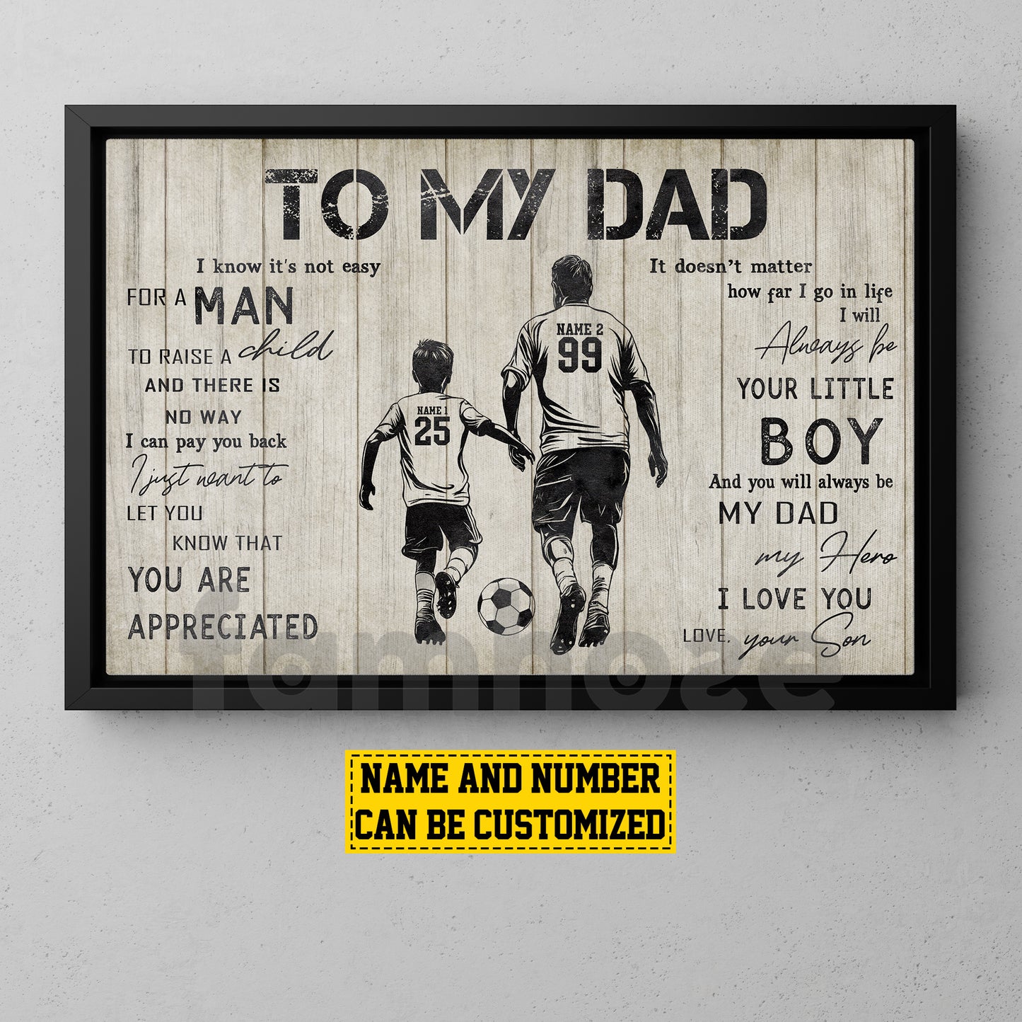 Personalized Soccer Dad Son Canvas Painting, To My Dad I Know It's Not Easy Sport Wall Art Decor, Poster Father's Day Gift For Soccer Lovers