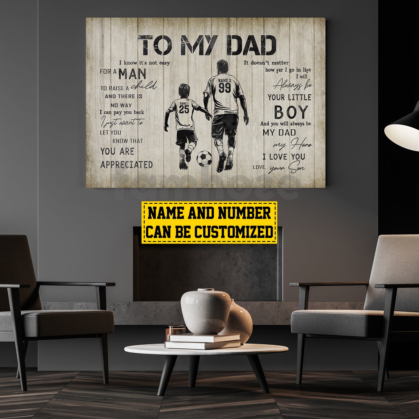 Personalized Soccer Dad Son Canvas Painting, To My Dad I Know It's Not Easy Sport Wall Art Decor, Poster Father's Day Gift For Soccer Lovers