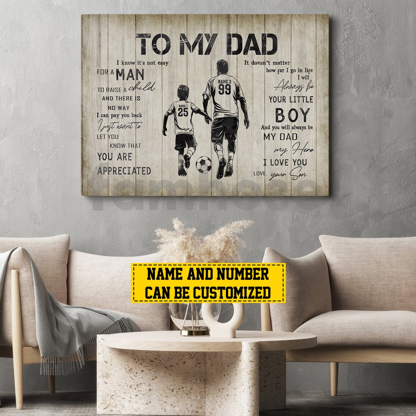 Personalized Soccer Dad Son Canvas Painting, To My Dad I Know It's Not Easy Sport Wall Art Decor, Poster Father's Day Gift For Soccer Lovers