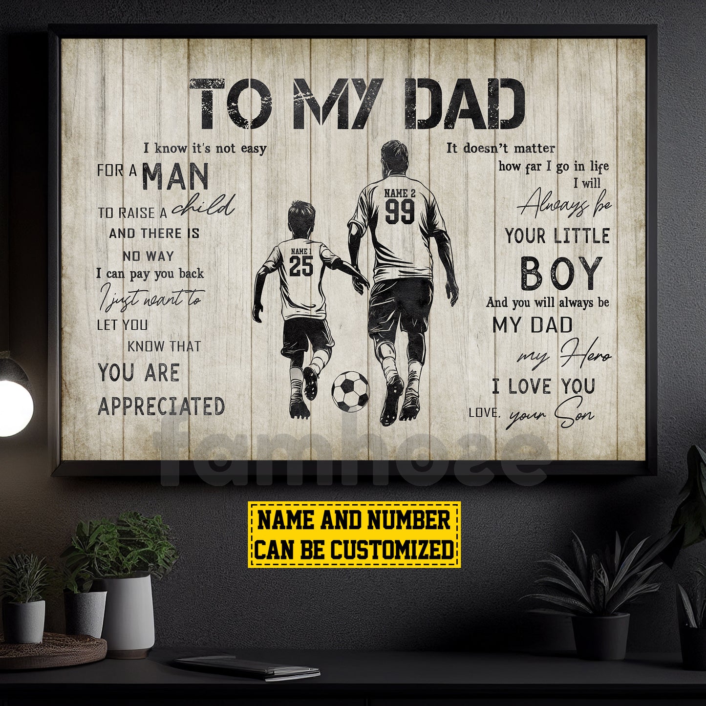 Personalized Soccer Dad Son Canvas Painting, To My Dad I Know It's Not Easy Sport Wall Art Decor, Poster Father's Day Gift For Soccer Lovers