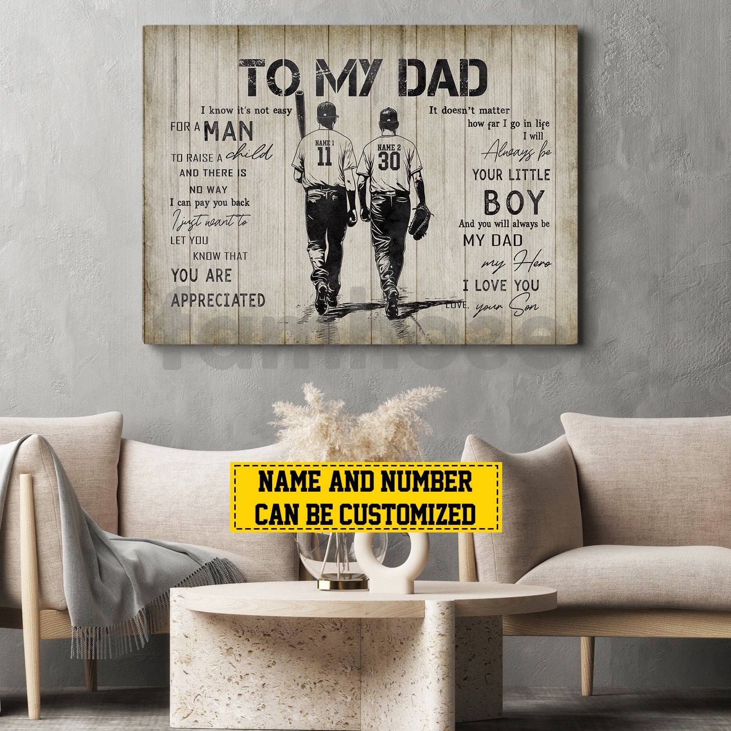 Motivational Personalized Baseball Dad Son Canvas Painting, To My Dad I Know It's Not Easy Sport Wall Art Decor, Poster Father's Day Gift For Baseball Lovers