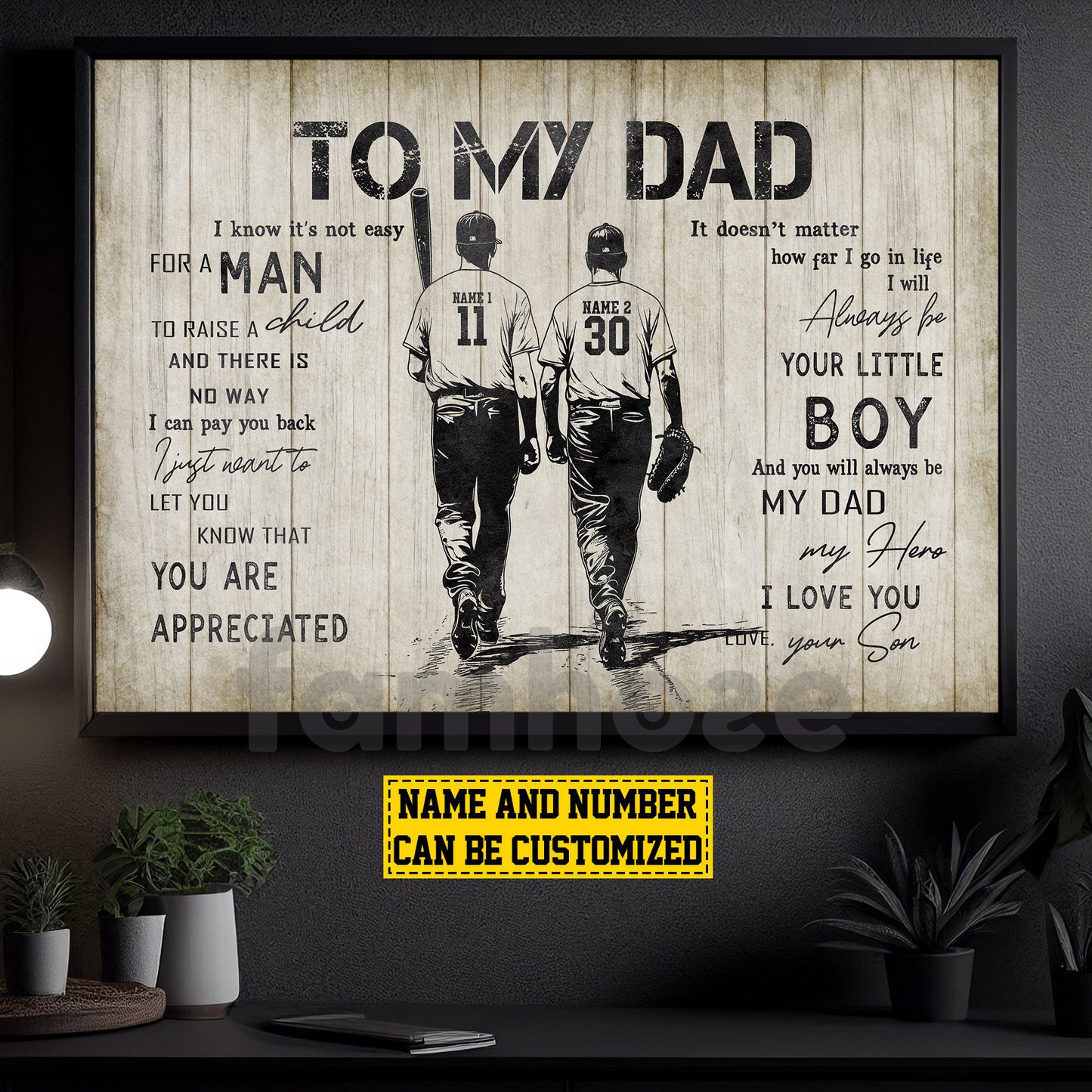 Motivational Personalized Baseball Dad Son Canvas Painting, To My Dad I Know It's Not Easy Sport Wall Art Decor, Poster Father's Day Gift For Baseball Lovers