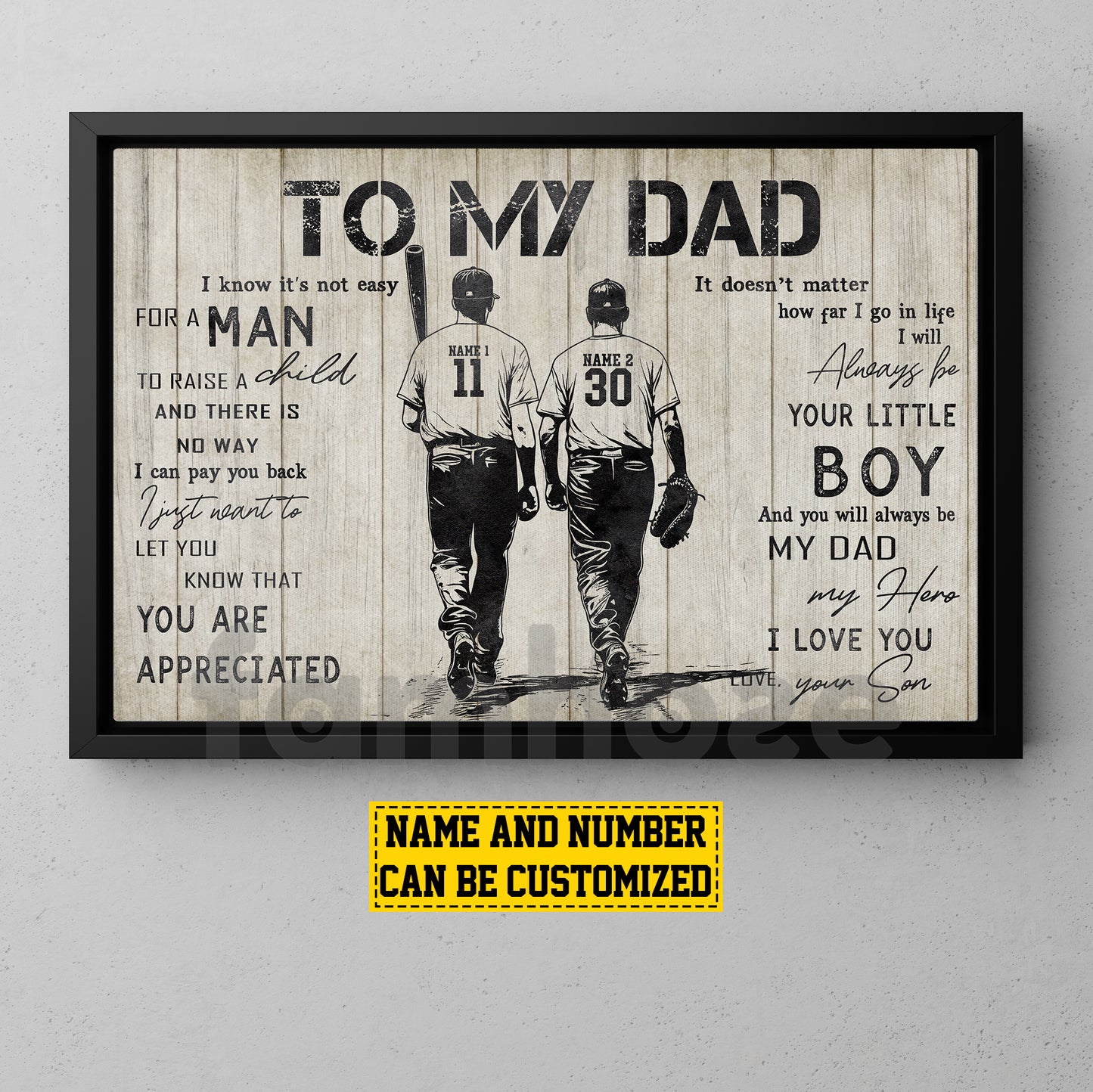 Motivational Personalized Baseball Dad Son Canvas Painting, To My Dad I Know It's Not Easy Sport Wall Art Decor, Poster Father's Day Gift For Baseball Lovers