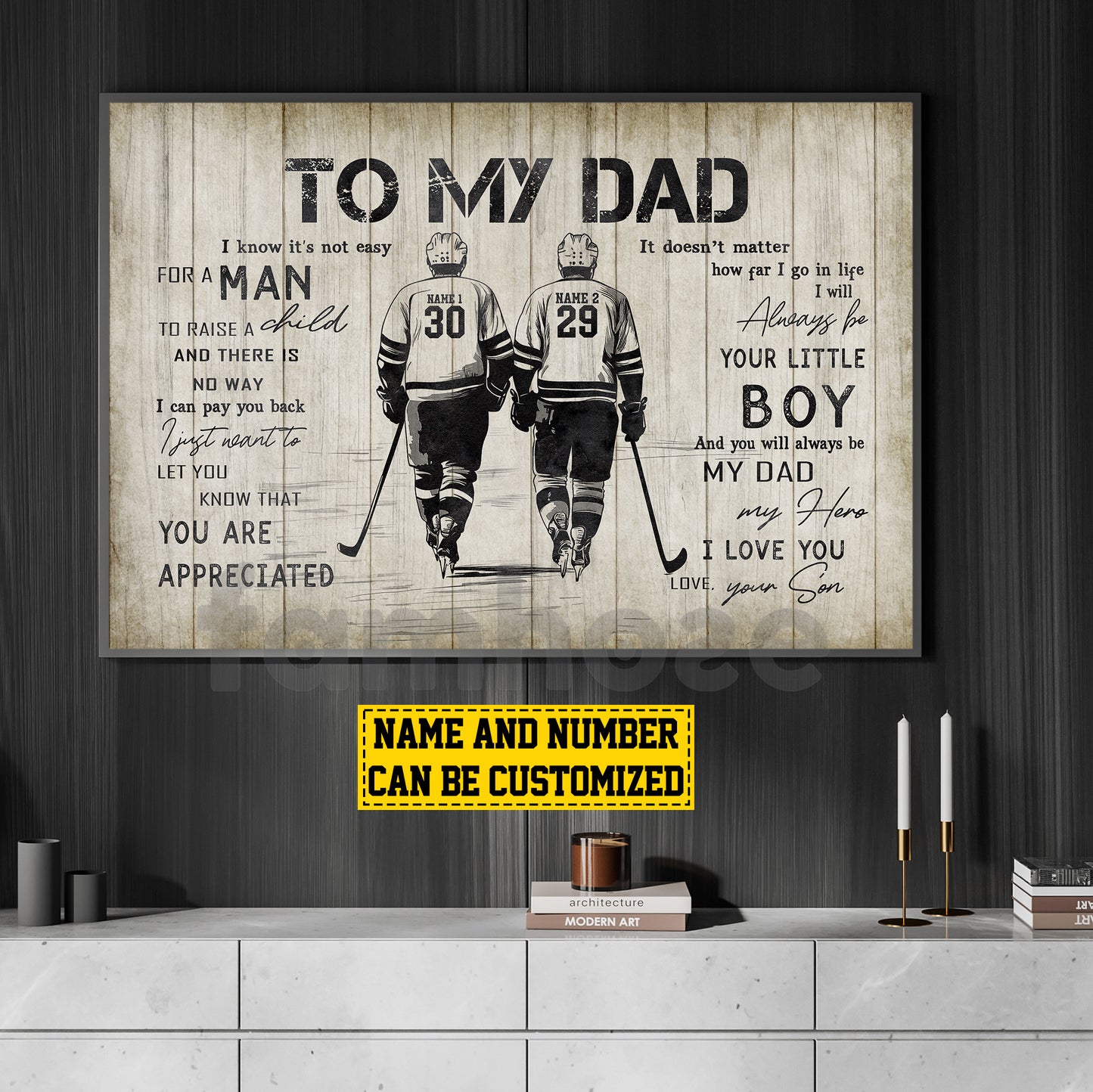 Personalized Hockey Dad Son Canvas Painting, To My Dad I Know It's Not Easy Sport Wall Art Decor, Poster Father's Day Gift For Hockey Lovers