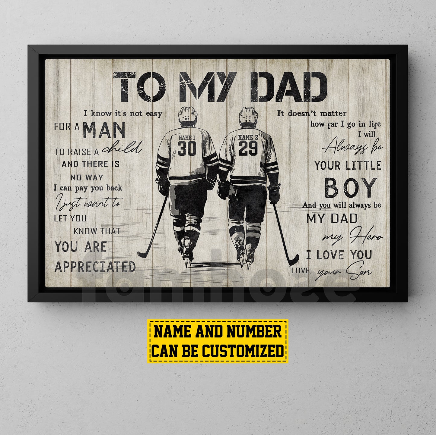 Personalized Hockey Dad Son Canvas Painting, To My Dad I Know It's Not Easy Sport Wall Art Decor, Poster Father's Day Gift For Hockey Lovers