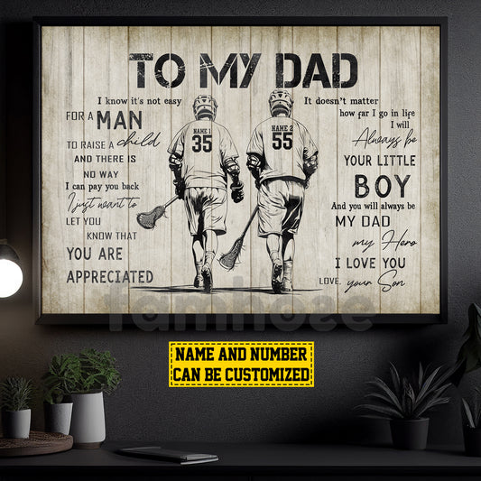 Personalized Lacrosse Dad Son Canvas Painting, To My Dad I Know It's Not Easy Sport Wall Art Decor, Poster Father's Day Gift For Lacrosse Lovers