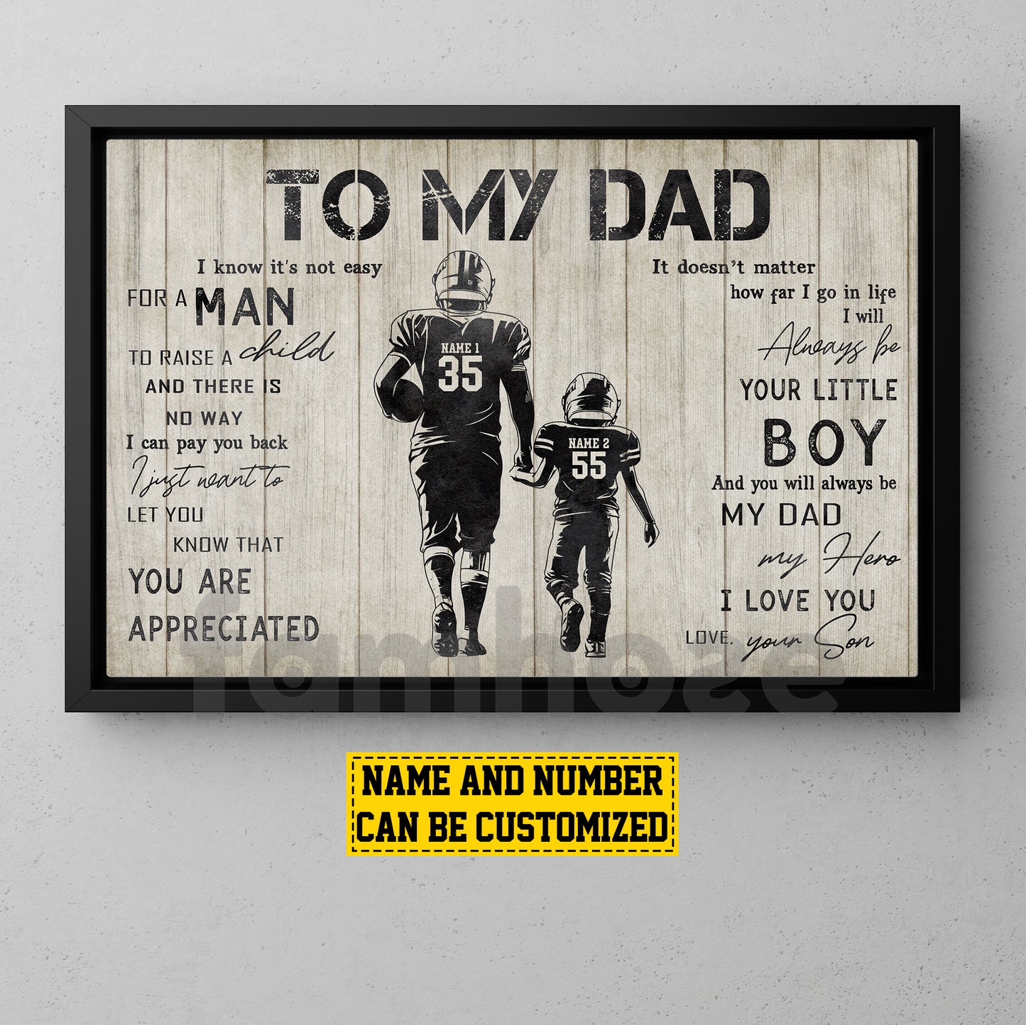 Personalized Football Dad Son Canvas Painting, To My Dad I Know It's Not Easy Sport Wall Art Decor, Poster Father's Day Gift For Football Lovers
