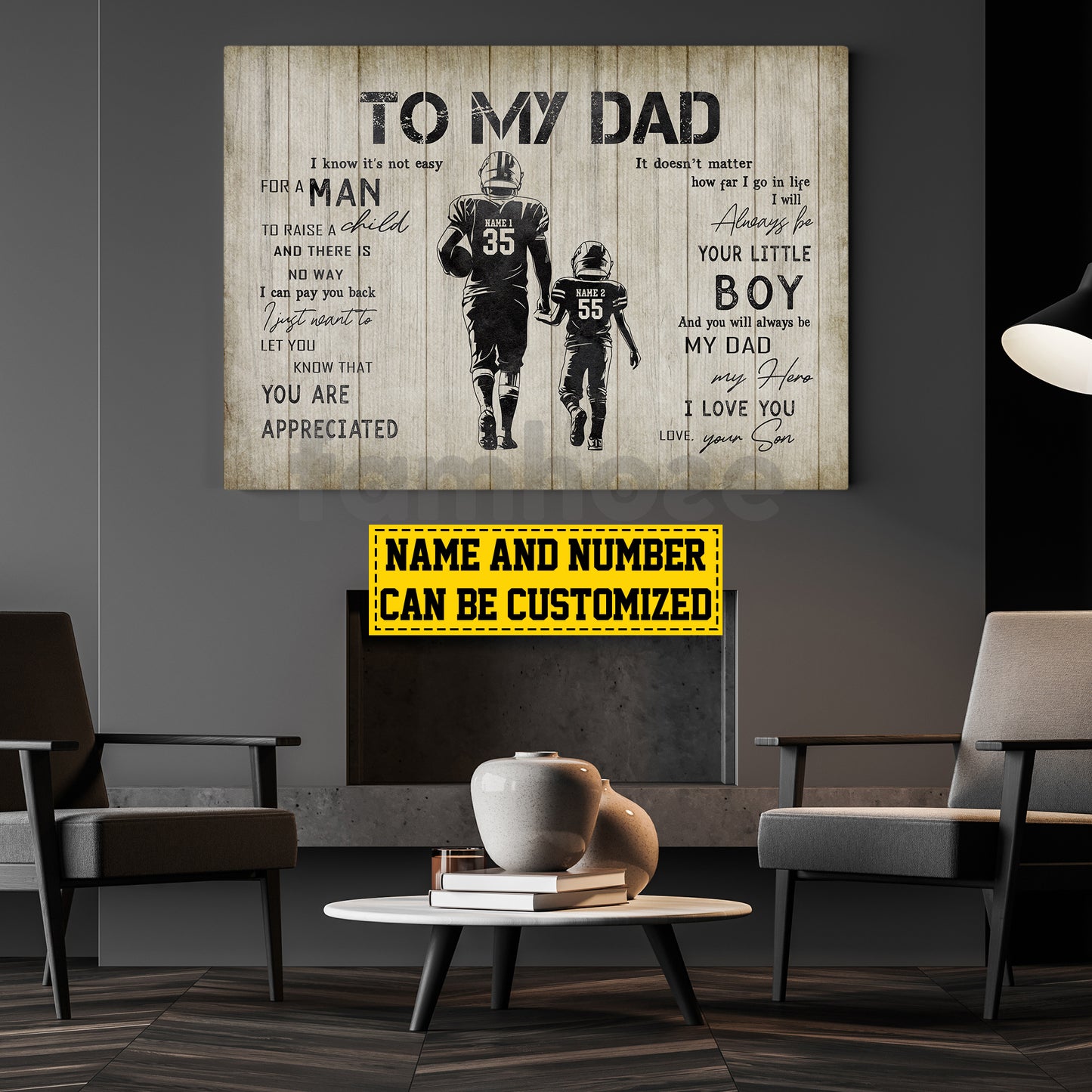 Personalized Football Dad Son Canvas Painting, To My Dad I Know It's Not Easy Sport Wall Art Decor, Poster Father's Day Gift For Football Lovers