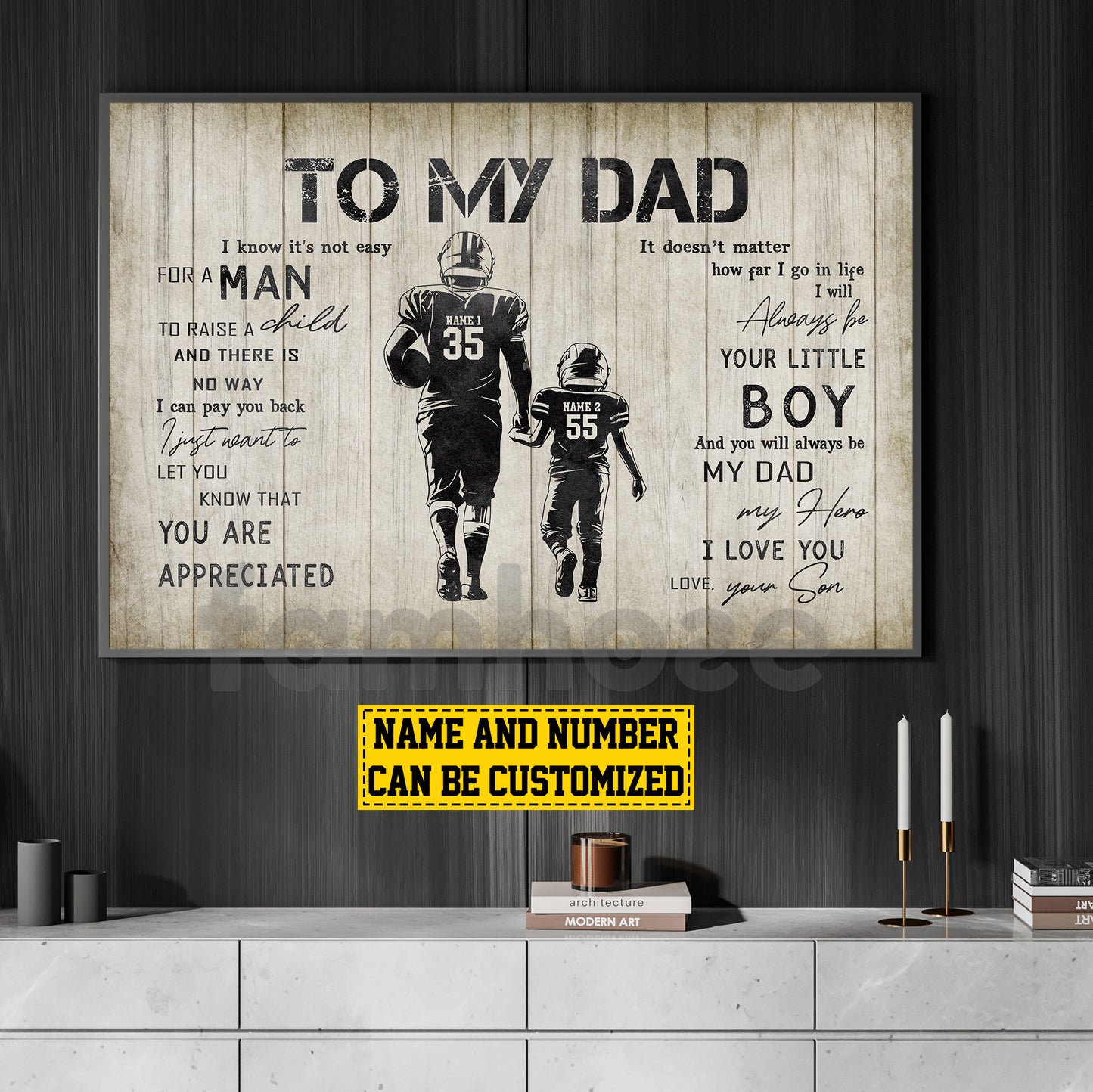 Personalized Football Dad Son Canvas Painting, To My Dad I Know It's Not Easy Sport Wall Art Decor, Poster Father's Day Gift For Football Lovers
