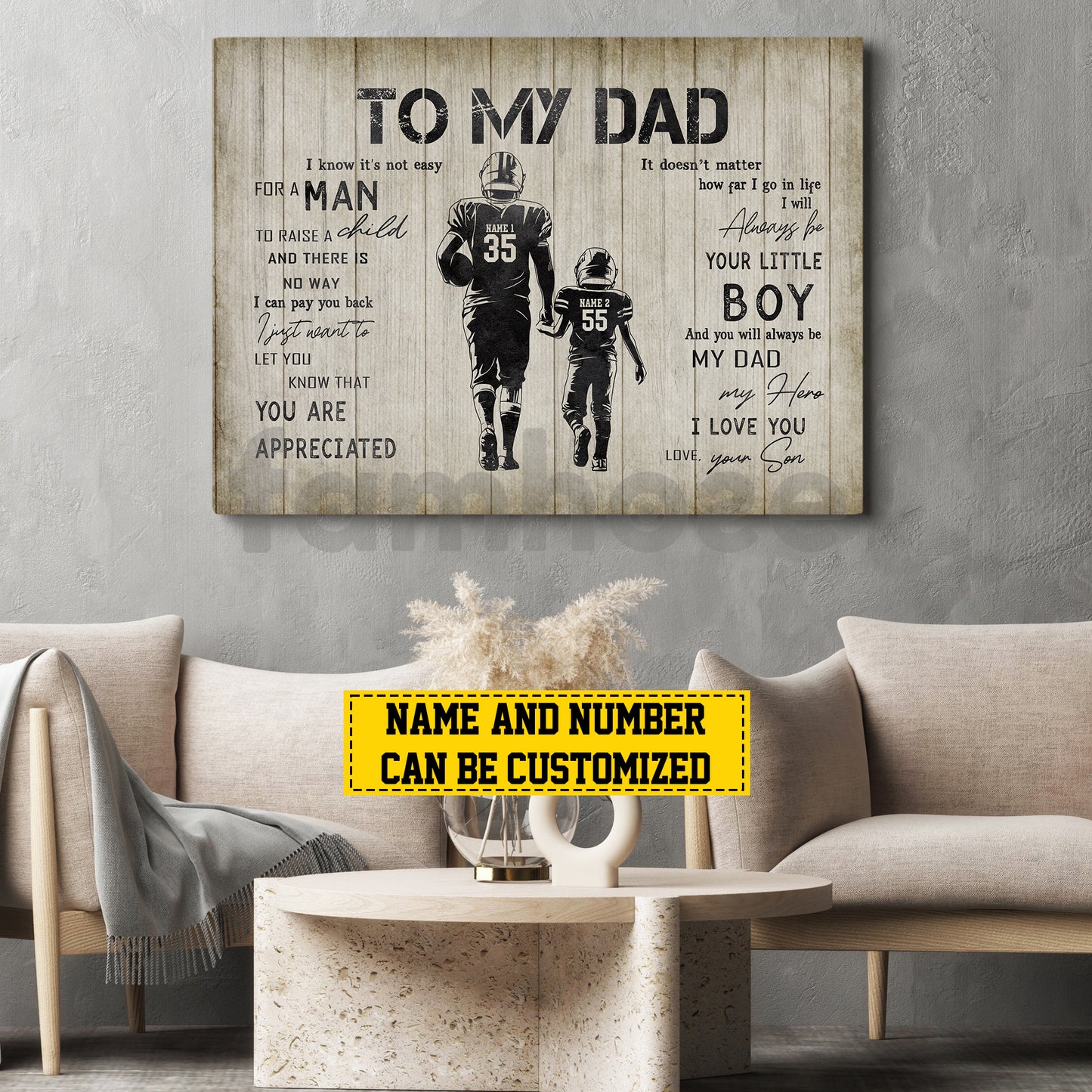 Personalized Football Dad Son Canvas Painting, To My Dad I Know It's Not Easy Sport Wall Art Decor, Poster Father's Day Gift For Football Lovers