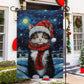 Cat Wearing Scarf On The Moon, Christmas Garden Flag - House Flag, Christmas Flag Gift For Cat Lovers, Cat Owners