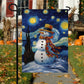 Starry Night Snowman A Whimsical Winter Celebration, Christmas Garden Flag - House Flag, Christmas Flag Gift For Snowman Lovers, Snowman Flag