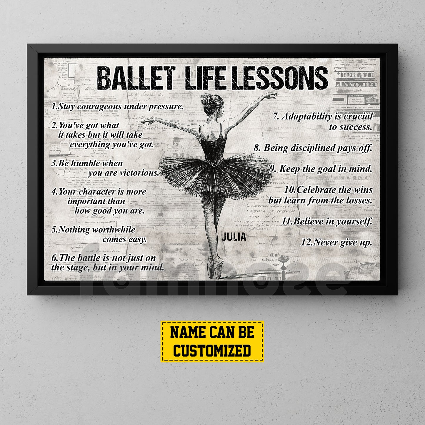 Motivational Personalized Ballet Girl Canvas Painting, Ballet Life Lessons Wall Art Decor, Poster Gift For Ballet Lovers