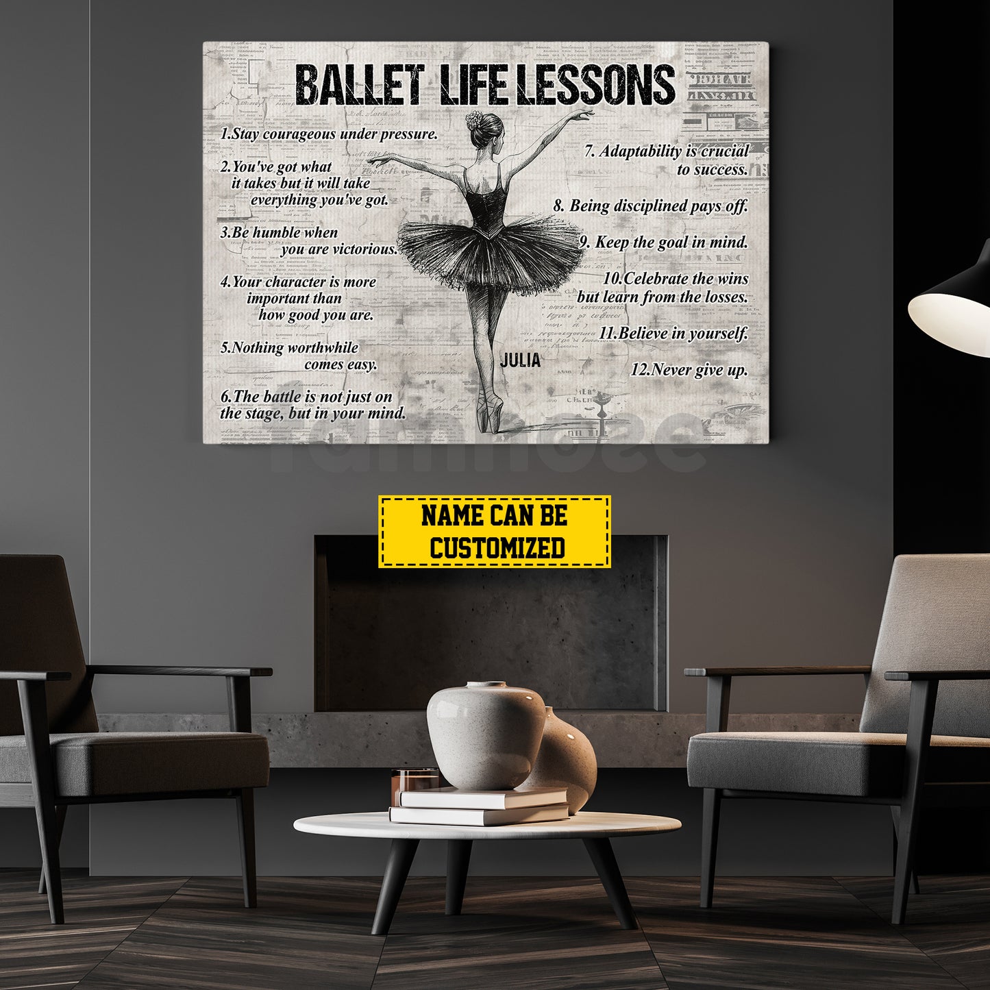 Motivational Personalized Ballet Girl Canvas Painting, Ballet Life Lessons Wall Art Decor, Poster Gift For Ballet Lovers