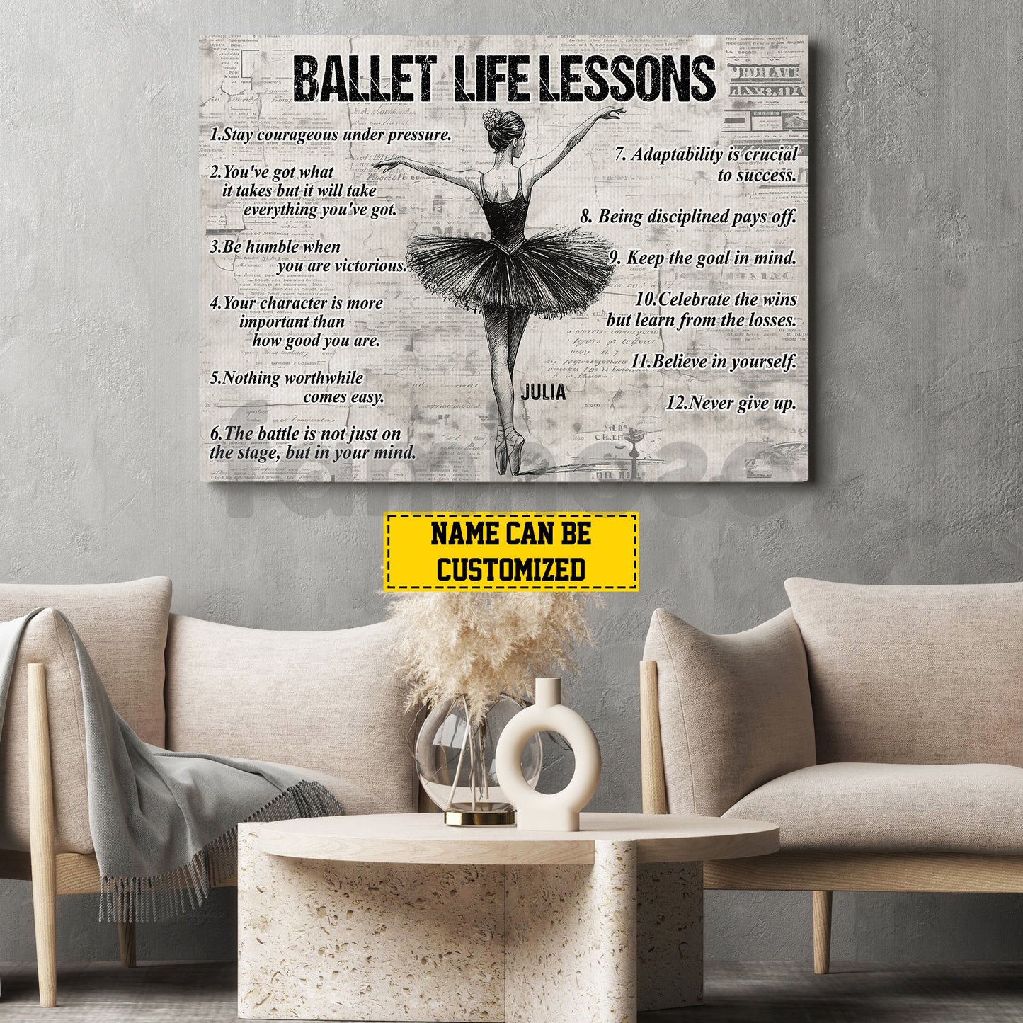 Motivational Personalized Ballet Girl Canvas Painting, Ballet Life Lessons Wall Art Decor, Poster Gift For Ballet Lovers