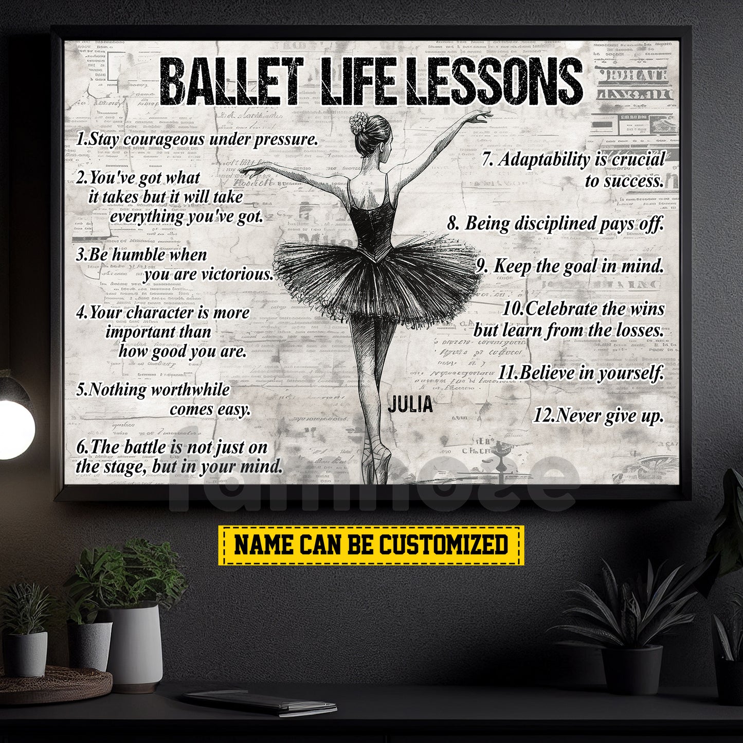 Motivational Personalized Ballet Girl Canvas Painting, Ballet Life Lessons Wall Art Decor, Poster Gift For Ballet Lovers