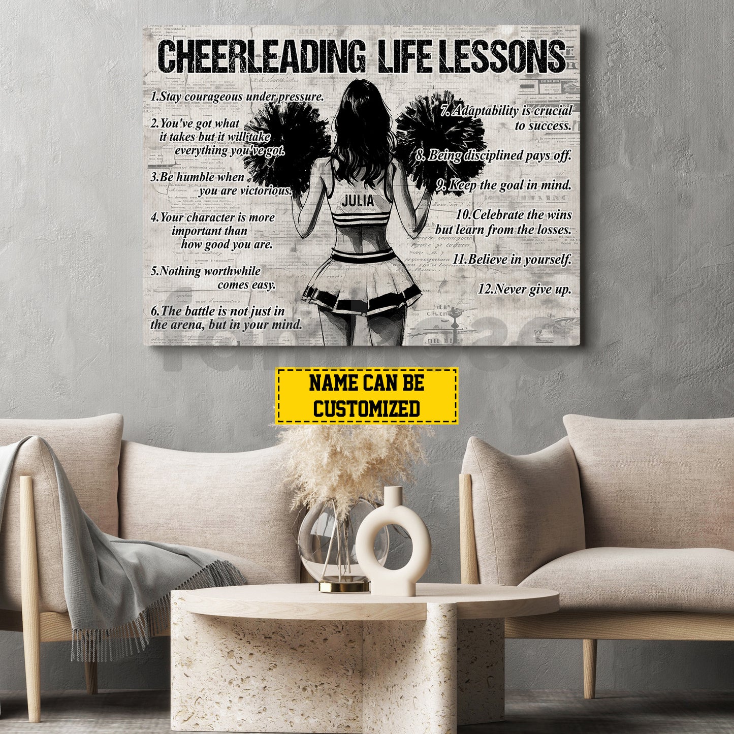Motivational Personalized Cheerleading Girl Canvas Painting, Golf Life Lessons Sports Wall Art Decor, Poster Gift For Cheerleading Lovers