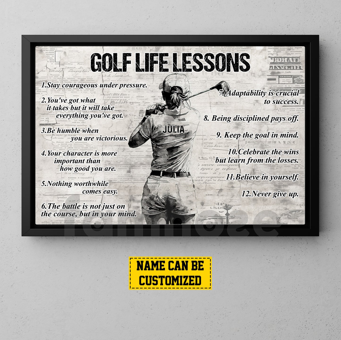 Motivational Personalized Golf Girl Canvas Painting, Golf Life Lessons Sports Wall Art Decor, Poster Gift For Golf Lovers