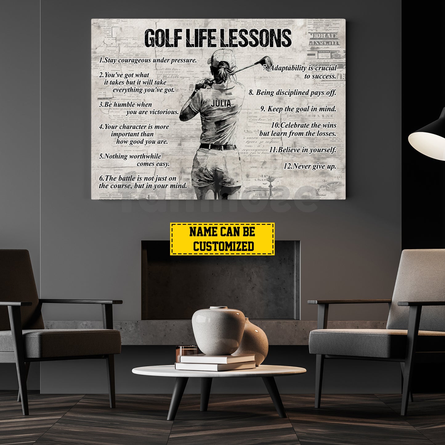 Motivational Personalized Golf Girl Canvas Painting, Golf Life Lessons Sports Wall Art Decor, Poster Gift For Golf Lovers