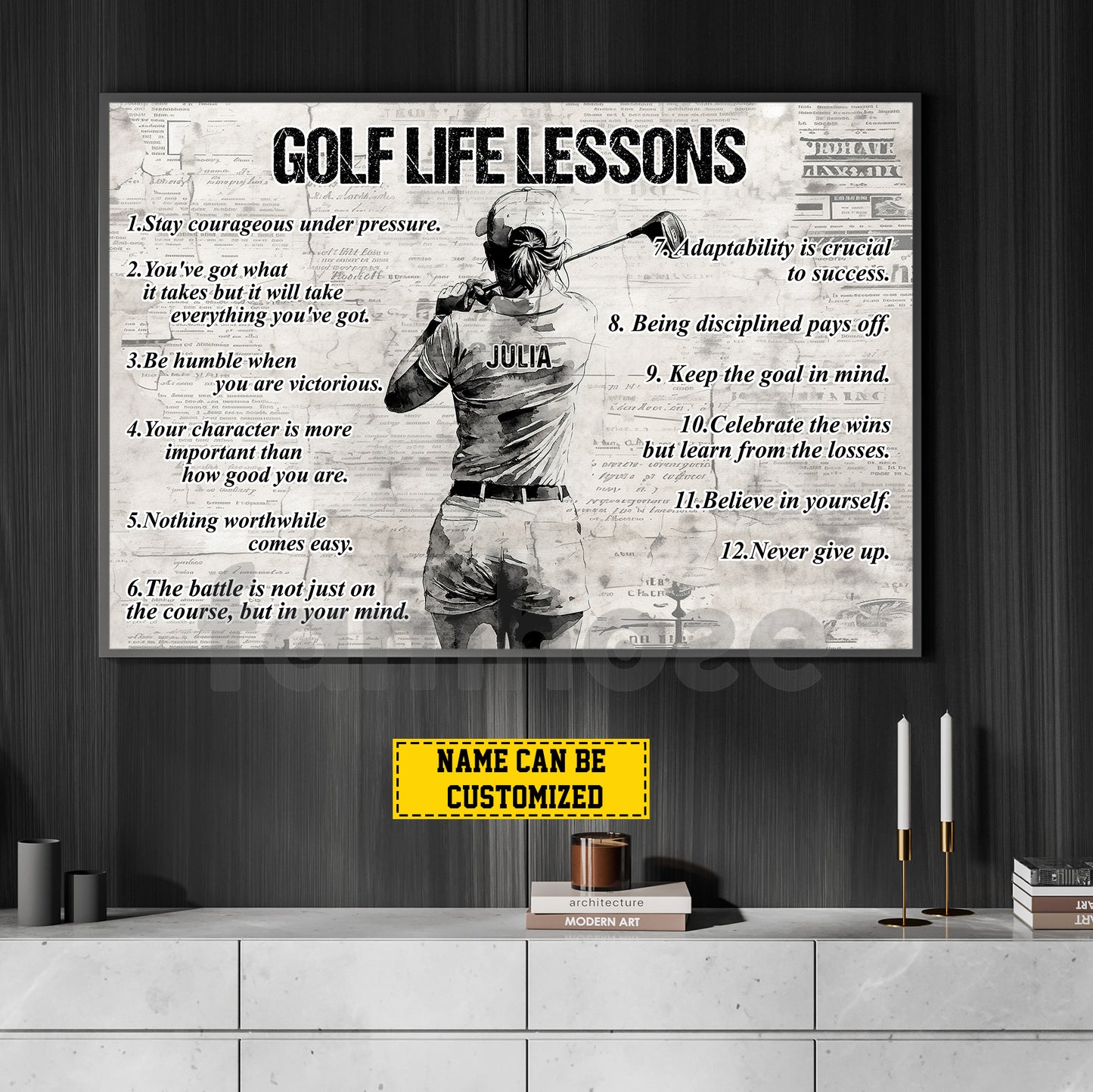 Motivational Personalized Golf Girl Canvas Painting, Golf Life Lessons Sports Wall Art Decor, Poster Gift For Golf Lovers
