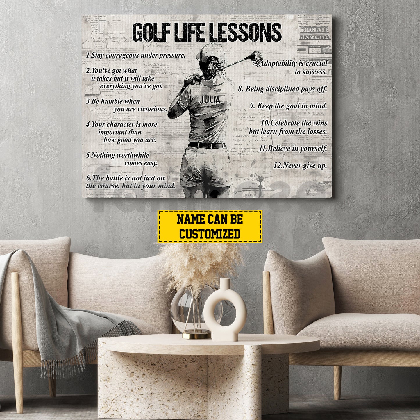 Motivational Personalized Golf Girl Canvas Painting, Golf Life Lessons Sports Wall Art Decor, Poster Gift For Golf Lovers
