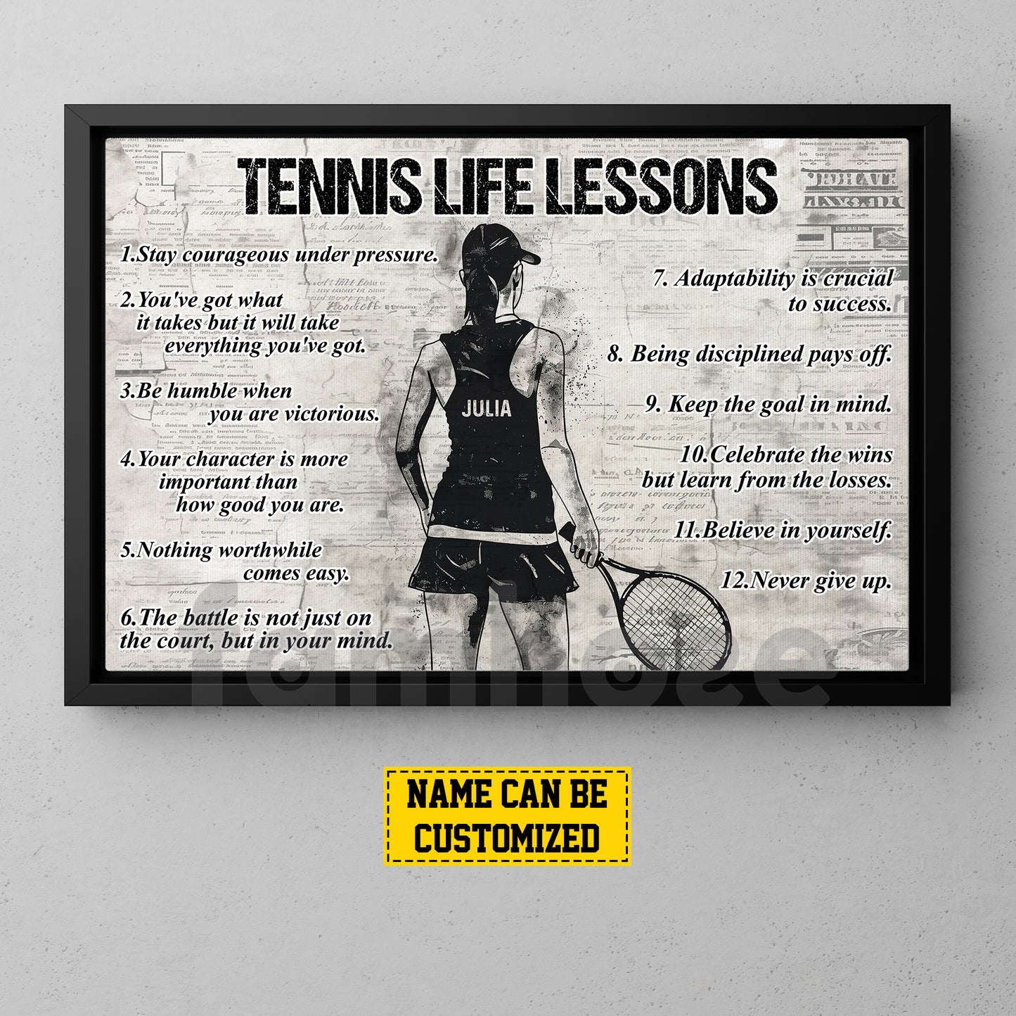 Motivational Personalized Tennis Girl Canvas Painting, Tennis Life Lessons Sports Wall Art Decor, Poster Gift For Tennis Lovers