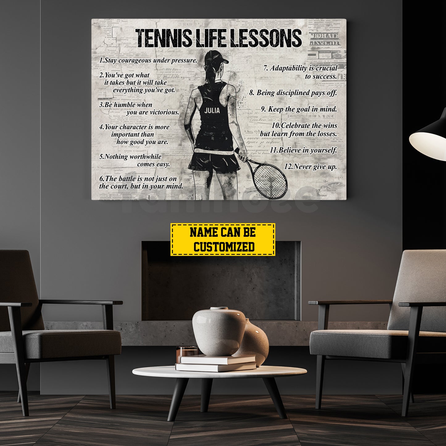 Motivational Personalized Tennis Girl Canvas Painting, Tennis Life Lessons Sports Wall Art Decor, Poster Gift For Tennis Lovers