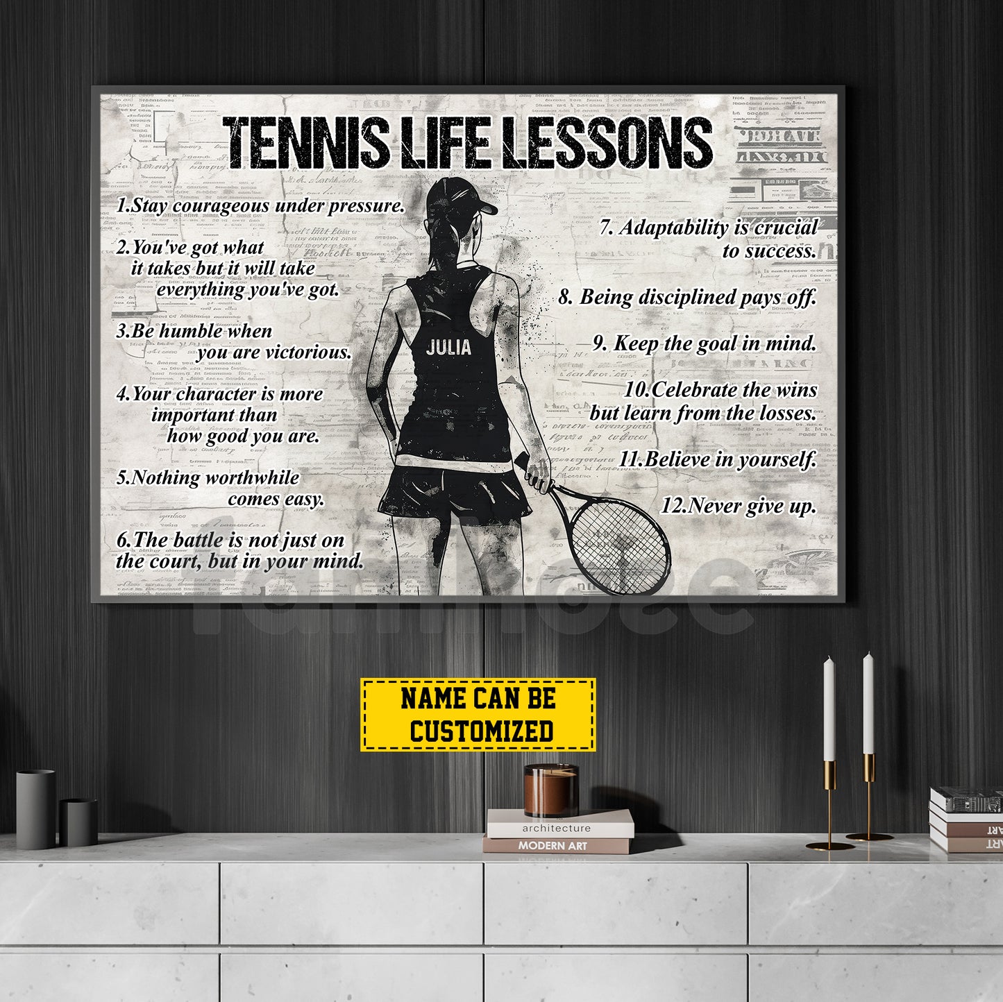 Motivational Personalized Tennis Girl Canvas Painting, Tennis Life Lessons Sports Wall Art Decor, Poster Gift For Tennis Lovers