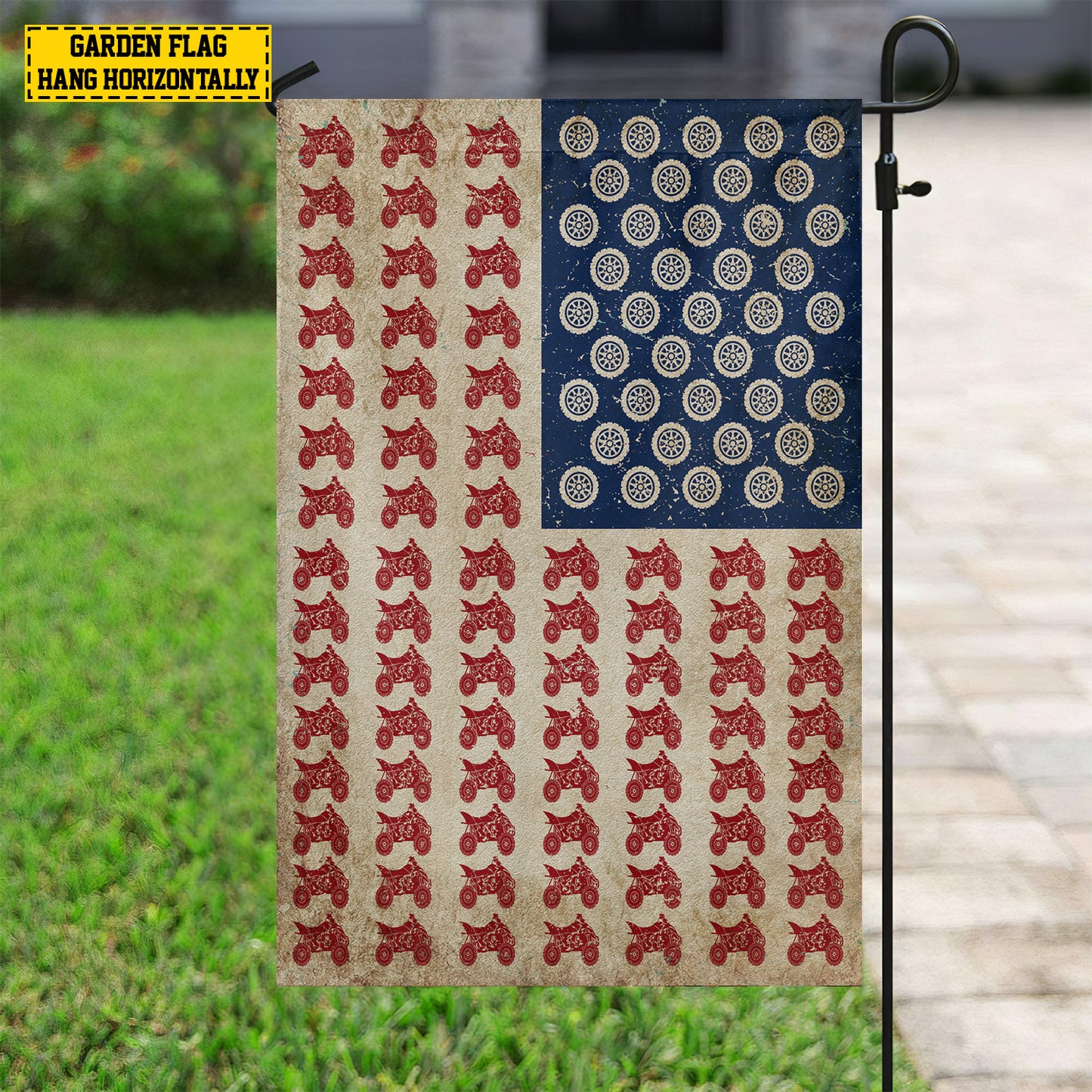 July 4th ATV Racing American Garden Flag House Flag, Independence Day Patriotic ATV Racing USA Yard Flag Squad Gift For 4 Wheeler Lovers