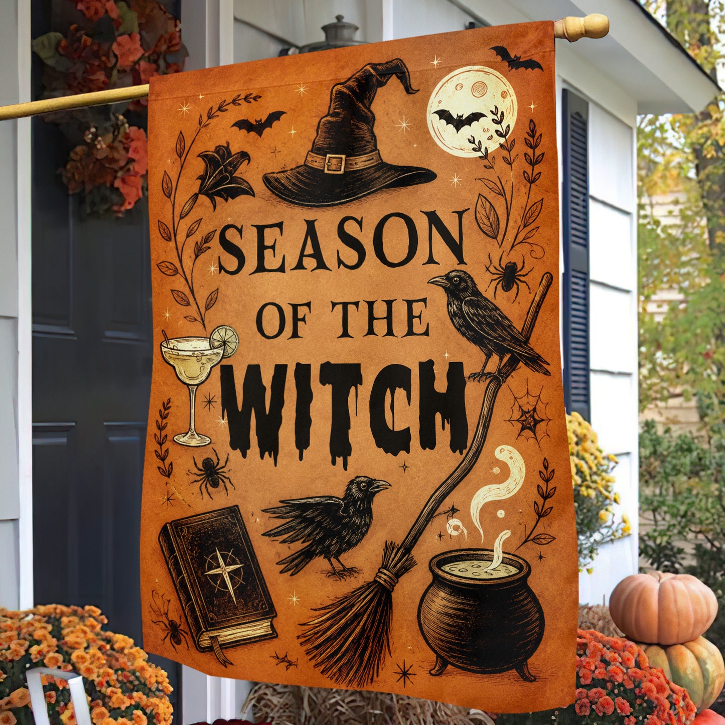 Halloween Witch Garden & House Flag, Season Of The Witch Yard Flag Spooky Season Gift For Witch Lover