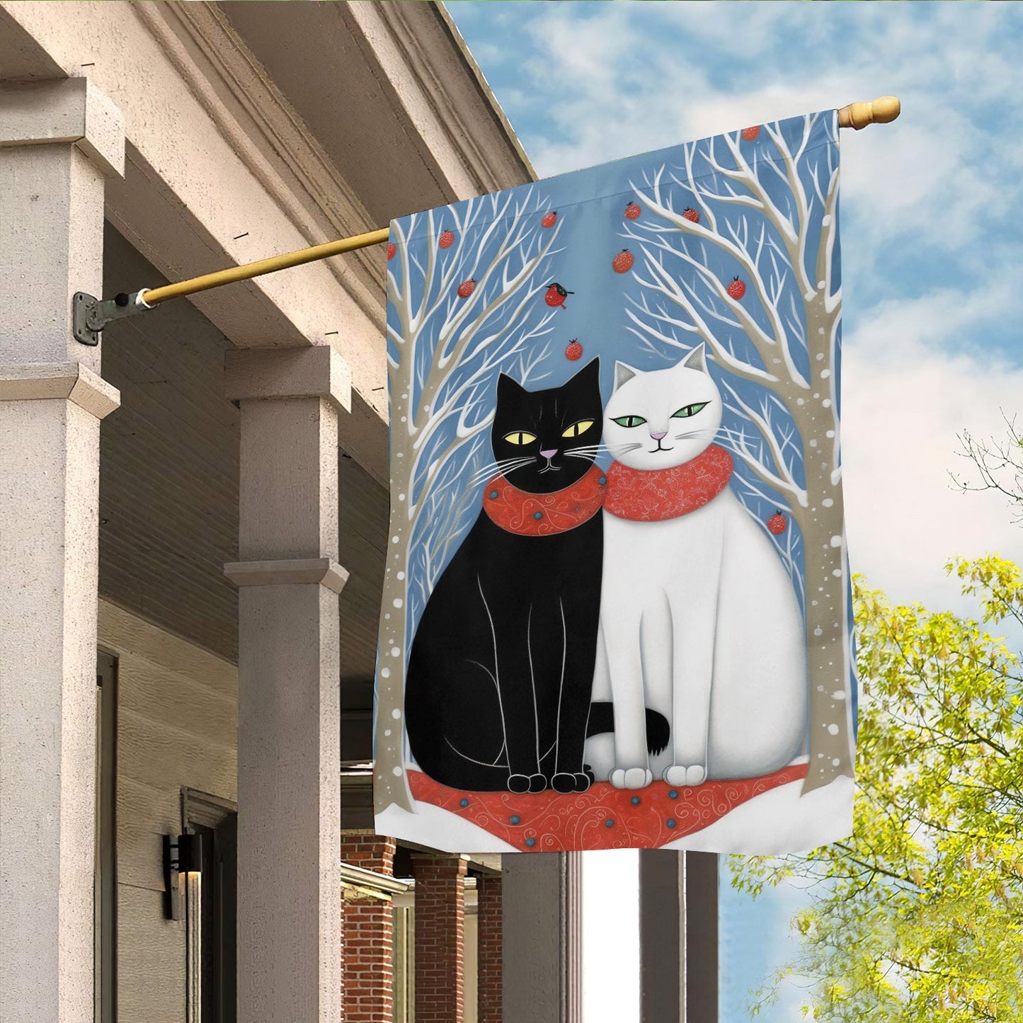 Couple Black And White Cat Together, Christmas Garden Flag - House Flag, Christmas Flag Gift For Cat Lovers, Cat Owners