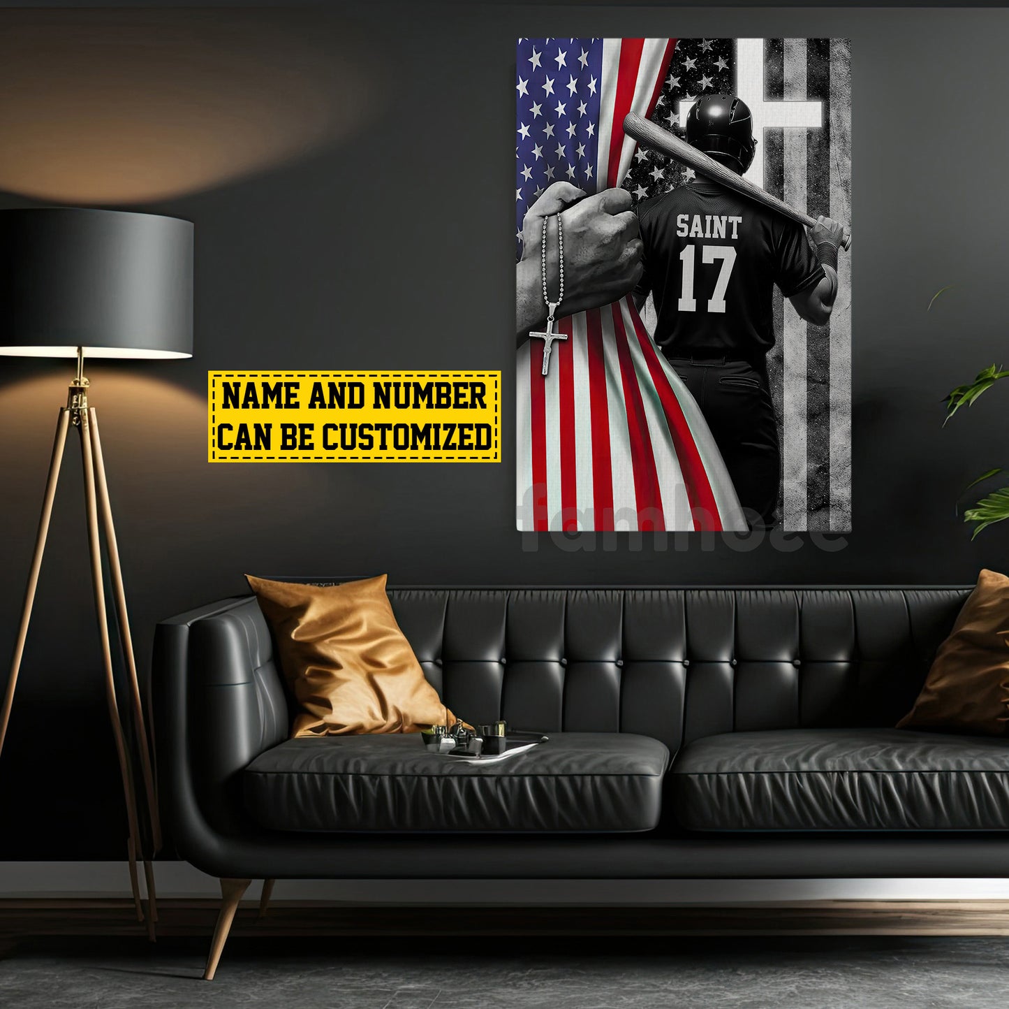 Personalized Baseball Boy Canvas Painting, Stars, Stripes & Baseball Dreams Sports Wall Art Decor, Poster July 4th Gift For Baseball Lovers, God Lovers
