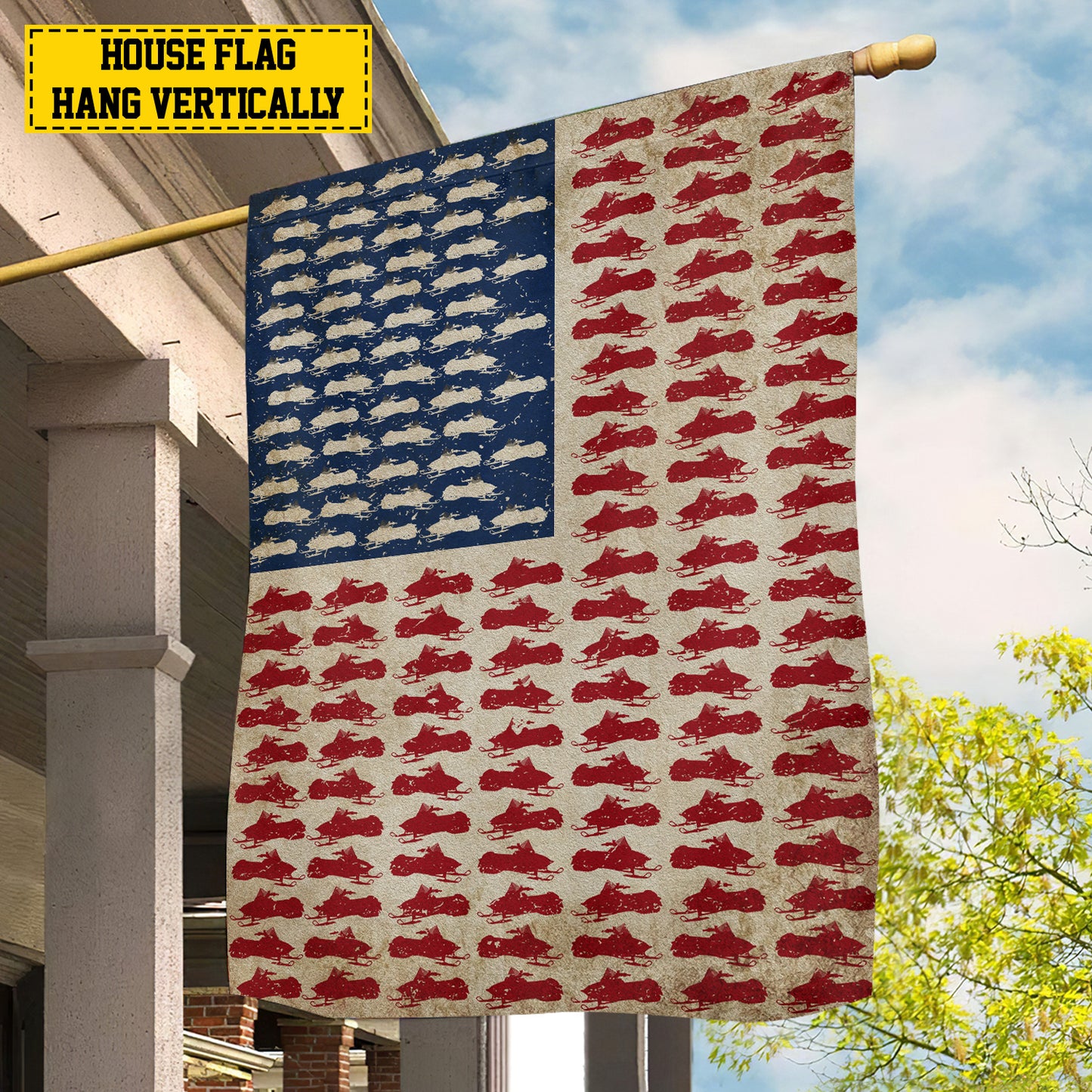 July 4th Snowmobile American Garden Flag House Flag, Independence Day Patriotic Snowmobile USA Yard Flag Gift For Snowmobile Lovers