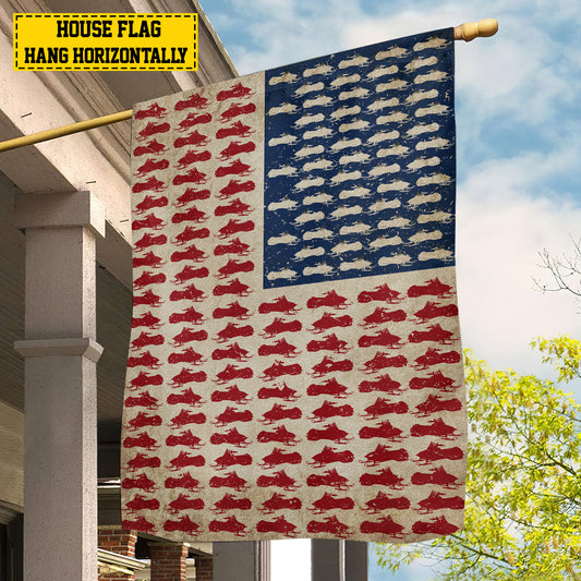 July 4th Snowmobile American Garden Flag House Flag, Independence Day Patriotic Snowmobile USA Yard Flag Gift For Snowmobile Lovers