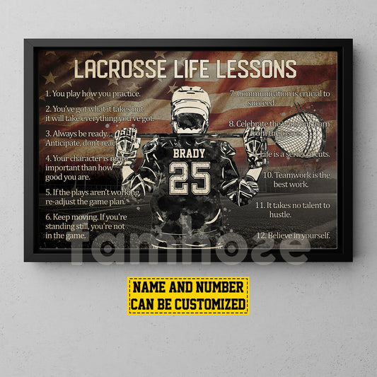 Personalized Motivational Lacrosse Boy Canvas Painting, Lacrosse Life Lessons, Inspirational Quotes Wall Art Decor, Poster Gift For Lacrosse Lovers