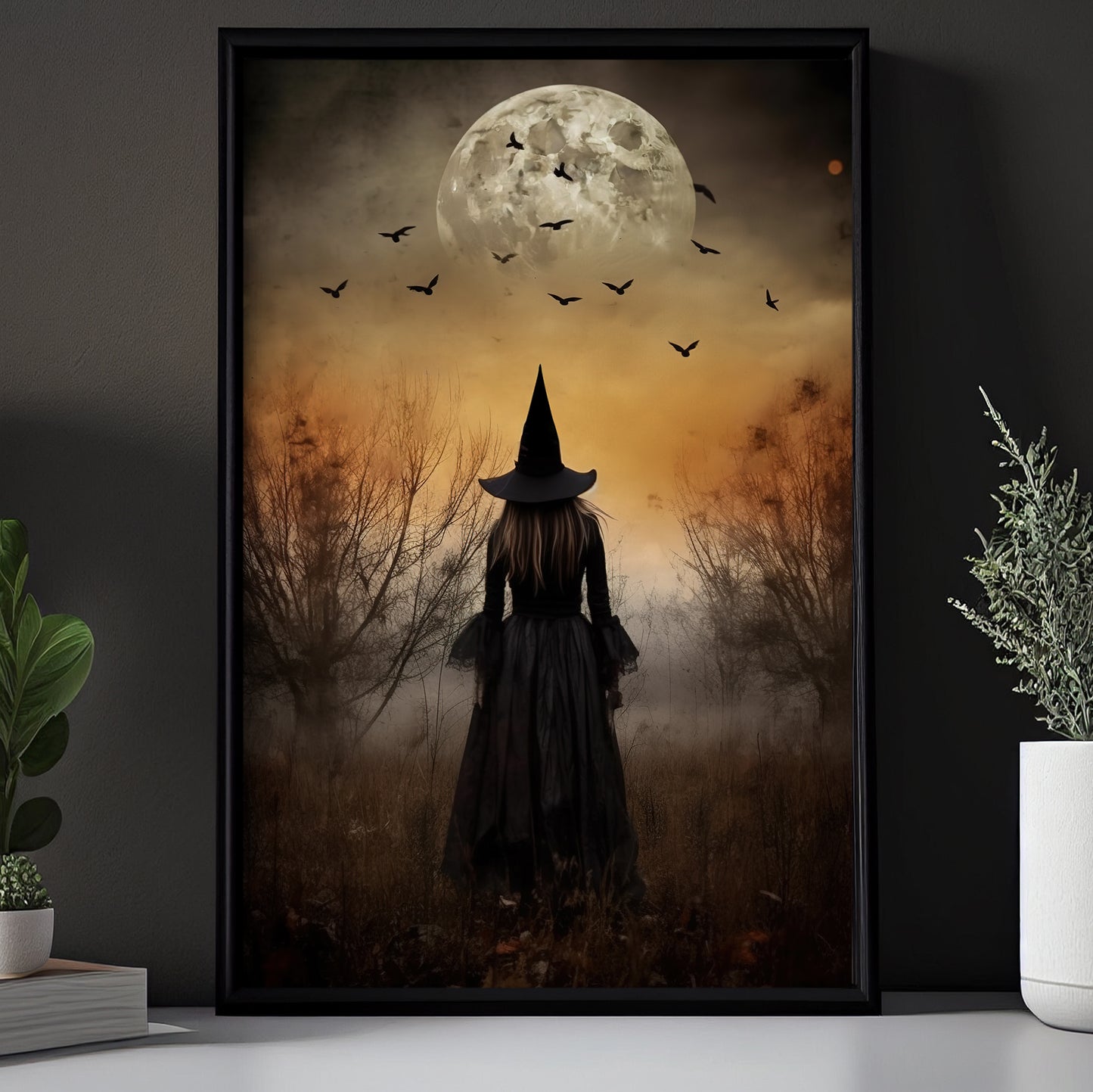 Spells Under The Silver Moon, Witches Canvas Painting, Spooky Season Wall Art Decor, Halloween Poster Gift For Witch Lovers