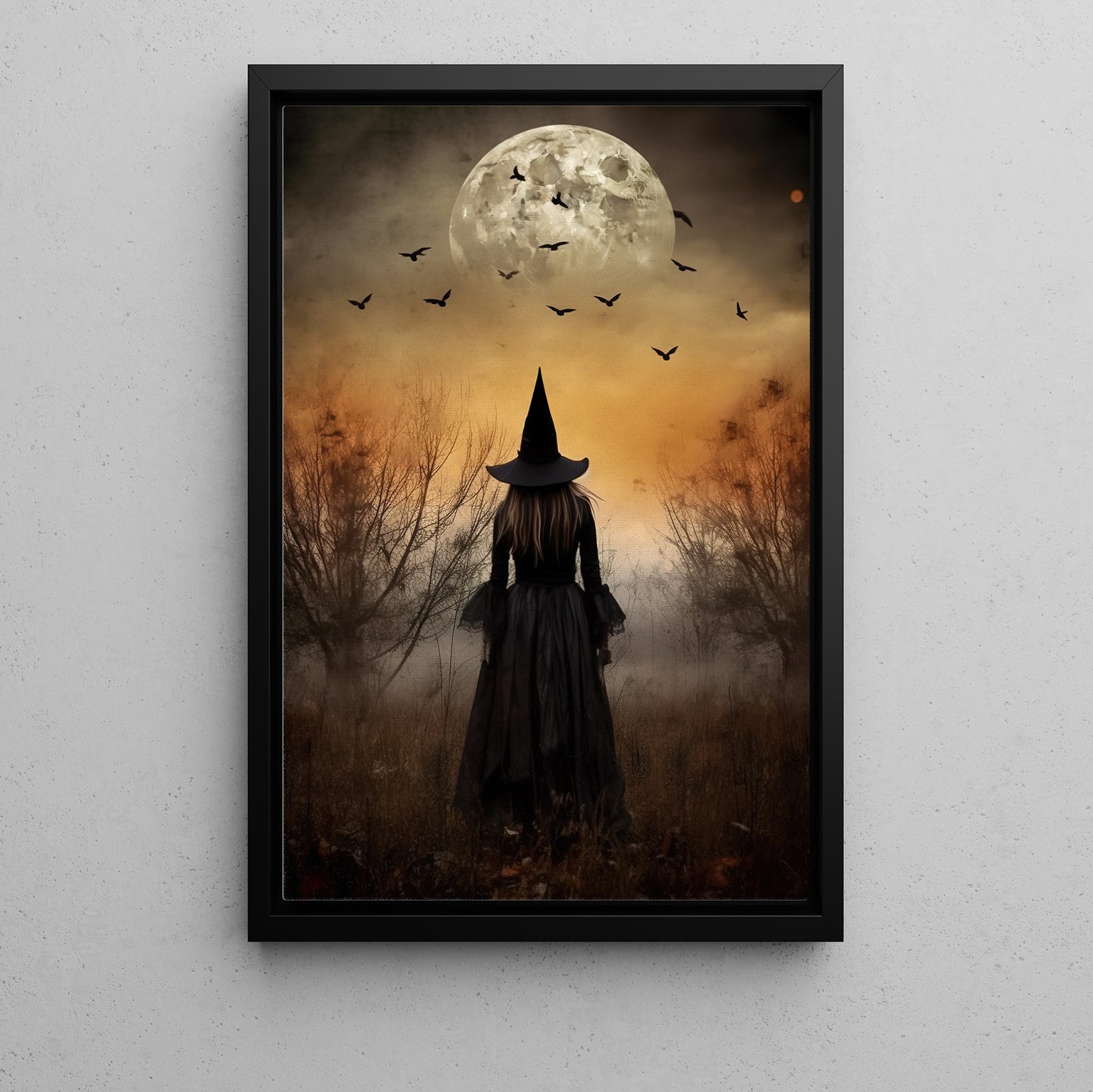 Spells Under The Silver Moon, Witches Canvas Painting, Spooky Season Wall Art Decor, Halloween Poster Gift For Witch Lovers