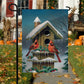 Cardinals At The Snow-Capped Birdhouse, Christmas Garden Flag - House Flag, Christmas Flag Gift For Bird Lovers, Bird Flag